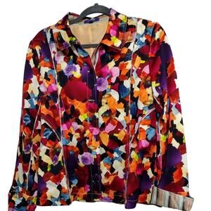 INDIKKA Womens Blazer Abstract Lined Collared Long Sleeve Buttoned